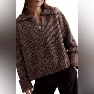 Varley Amelia Half-Zip Knit Pullover in the color "Coffee Bean" size M